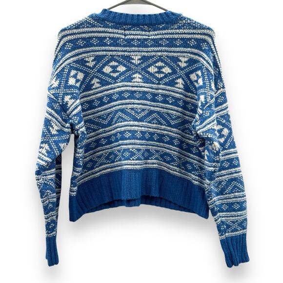 American Eagle Blue & White Fair Isle‎ Snowdrift Long Sleeve Sweater Sz S - Picture 6 of 11
